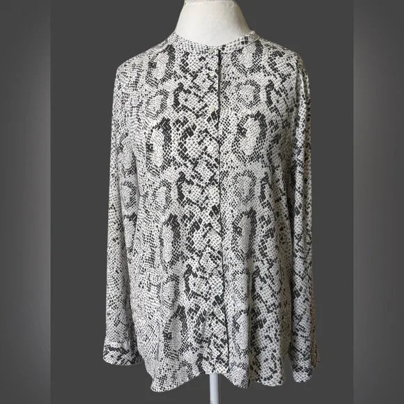 J. Crew Black, Gray and White Snakeskin Blouse Size L - Picture 1 of 11